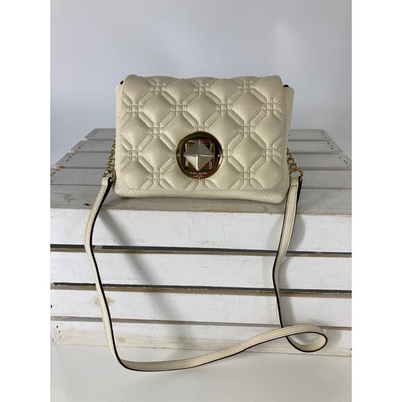 KATE SPADE,SMALL IVORY PEBBLED LEATHER QUILTED CROSSOBODY - Picture 1 of 16